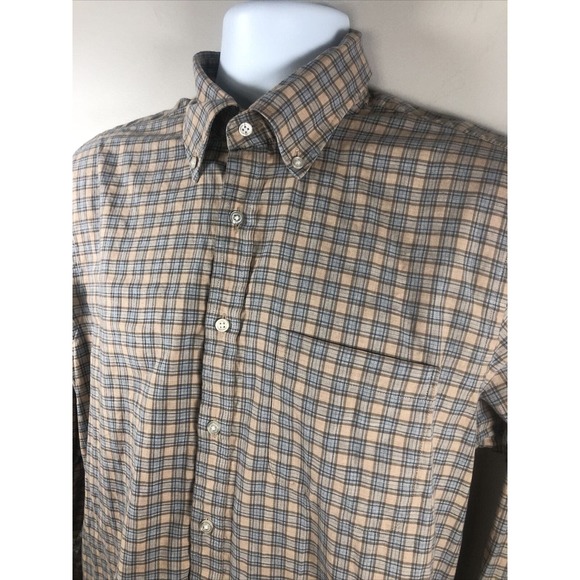 Proper Cloth Men's Button Down Shirt Size Medium Tan And Gray Plaid Cotton L/S - Picture 6 of 15